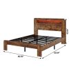Brown Solid Wood Lighted Bed Frame With USB