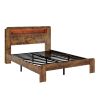 Brown Solid Wood Lighted Bed Frame With USB