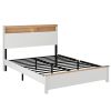 White Metal And Wood Lighted Bed Frame With USB With Shelves Storage