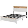 White Metal And Wood Lighted Bed Frame With USB With Shelves Storage