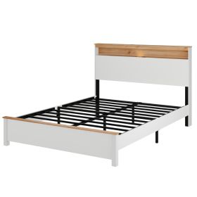 White Metal And Wood Lighted Bed Frame With USB With Shelves Storage (size: QUEEN)
