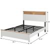 White Metal And Wood Lighted Bed Frame With USB With Shelves Storage