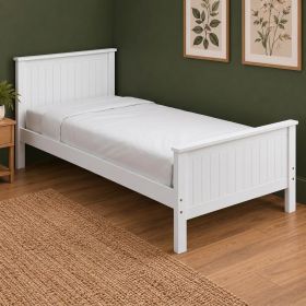 Shiplap Texture Wood Twin Bed Frame (Color: White)