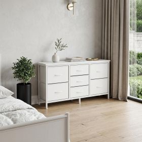 47" Steel And Fabric Seven Drawer Triple Dresser (Color: White)
