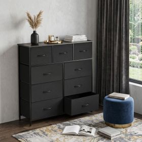 39"  Steel And Fabric Nine Drawer Dresser (Color: black)