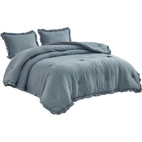Oversized Blue Ruffled Edge Microfiber Comforter Set (size: KING)