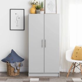 Bedroom Armoire Wardrobe Cabinet with Hanging Rail in  Wood Finish (Color: Light Grey)