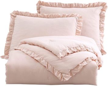 Oversized Pink Ruffled Edge Microfiber Comforter Set (size: KING)