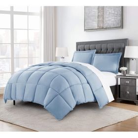 Queen Size Reversible Microfiber Down Alternative Comforter Set (Color: Blue)