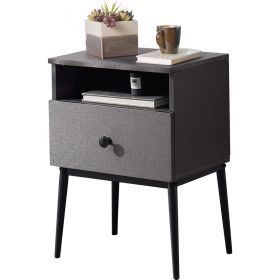 Mid Century Modern End Table Nightstand in Black Wood Finish (Color: grey)