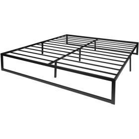 14 Inch Black Metal Steel Slat Platform Bed (size: KING)