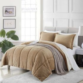 Queen Plush Microfiber Reversible Comforter Set (Color: Gold)