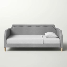 Twin size Polyester Fabric Upholstered Daybed with Nailhead Trim (Color: grey)