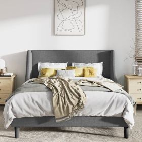 Upholstered Linen Blend Headboard Wingback Platform Bed in Grey (size: KING)