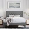 Dark Grey Linen Upholstered Platform Bed with Button-Tufted Headboard