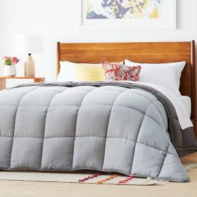All Seasons Plush Light/Dark Grey Reversible Polyester Down Alternative Comforter (size: KING)
