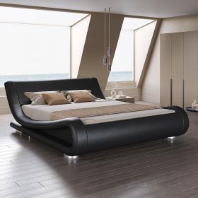 Modern Black Upholstered Platform Bed Frame with Sleigh Curved Headboard (size: KING)