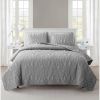 Coastal Beach Embossed Starfish Seashell Seahorse Grey 3-Piece Quilt Set
