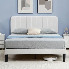 Queen size  Upholstered Platform Bed Frame with Headboard (Color: White)