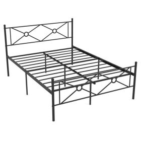 Modern Black Metal Headboard & Footboard Platform Bed Frame (size: QUEEN)