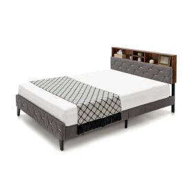 Velvet Upholstered Open/Close Storage Headboard Platform Bed (size: QUEEN)