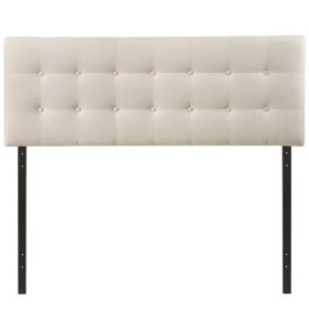 Modern Ivory Fabric Upholstered Button Tufted Headboard (size: QUEEN)