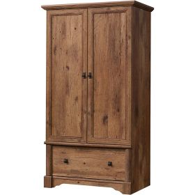 Rustic Drawer and Garment Rod Wardrobe Armoire (Color: Oak)