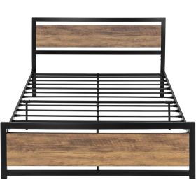 Metal Platform Bed Frame with Brown Wood Panel Headboard and Footboard (size: Full)