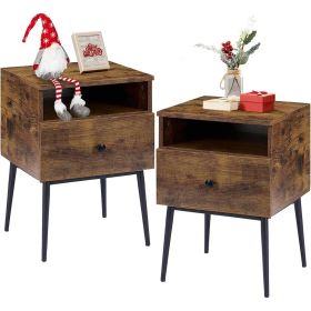 Set of 2 - Mid Century Modern Side Table Nightstand in  Black Wood Finish (Color: brown)