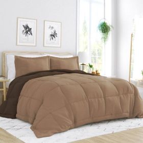 3-Piece Microfiber Reversible Comforter Set in Taupe Brown (Option: 3 Pc, size: King/Cal King)
