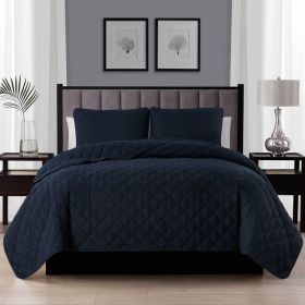 Polyester Microfiber Reversible Diamond Quilt Set (Color: navy blue, Option: 2 Pc, size: Twin/Twin Xl)