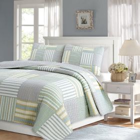Soft Reversible Patches 100% Cotton Quilt Set (size: KING)