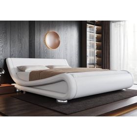 Modern White Upholstered Platform Bed Frame with Sleigh Curved Headboard (size: KING)
