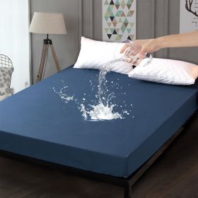 1pc Blue Waterproof Fitted Sheet, Solid Color Brushed Fitted Sheet, Soft Bedding (Color: Dark Blue, size: TWIN)