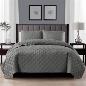 Dark Grey Polyester Microfiber Diamond Quilted Quilt Set (Color: Dark Grey, Option: 3 Pc, size: King/Cal King)