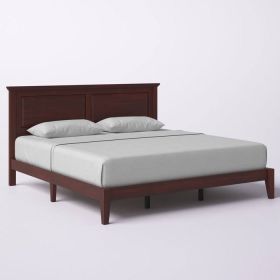 Traditional Solid Oak Wooden Platform Bed Frame with Headboard in Cherry (size: KING)
