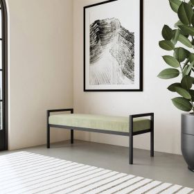 Modern Industrial Bed Bench with Black Metal Frame and Velvet Cushion (Color: Sage Green)