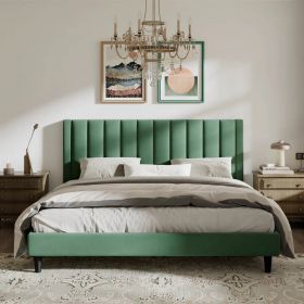 Modern Green Velvet Upholstered Platform Bed with Headboard (size: KING)