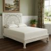 Carved Floral Distressed Solid Wood Bed Frame