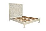 Carved Floral Distressed Solid Wood Bed Frame