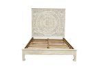 Carved Floral Distressed Solid Wood Bed Frame