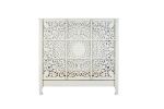 Carved Floral Distressed Solid Wood Bed Frame