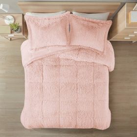 Pink Blush Soft Sherpa Faux Fur 3-Piece Comforter Set (Option: 3 Pc, size: Full/Queen)