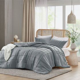 Pleated Pre-Washed Microfiber Comforter Set in Blue Grey (size: KING)