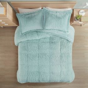 Soft Sherpa Faux Fur 3-Piece Comforter Set in Light Teal Blue (Option: 3 Pc, size: King/Cal King)