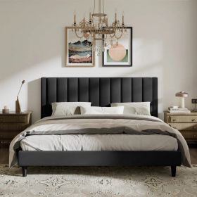 Black Velvet Upholstered Platform Bed Frame with Headboard (size: KING)