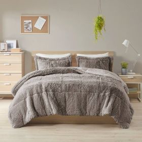 Grey Soft Sherpa Faux Fur 3-Piece Comforter Set with Pillow Shams (Option: 3 Pc, size: King/Cal King)