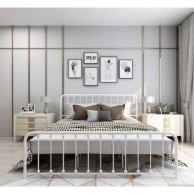 White Metal Platform Bed Frame with Rounded Corners Headboard Footboard (size: KING)