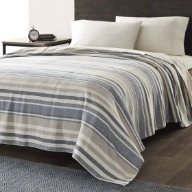Navy Blue Tan Cream Chevron Stripe Lightweight Cotton Blanket (size: KING)