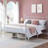 Vintage Style White Metal Platform Bed Frame with Headboard Footboard